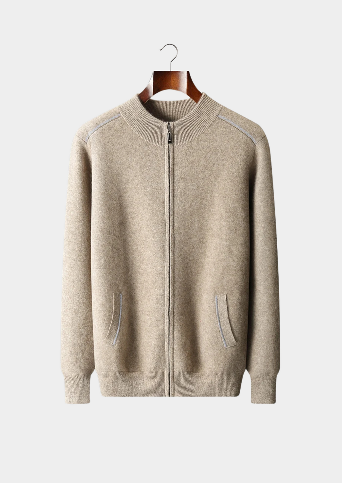 Premium Cashmere Two-Tone Zip Cardigan