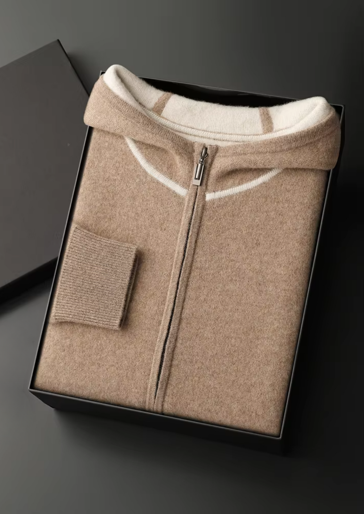 Premium Cashmere Two-Tone Zipper Hoodie