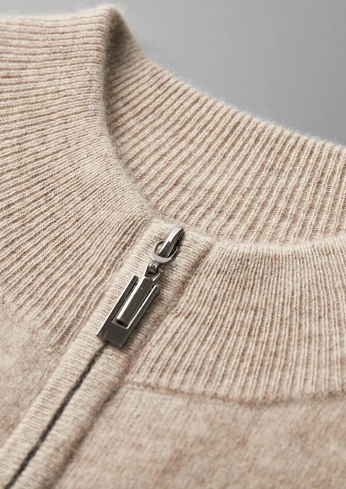 Premium Cashmere Two-Tone Zip Cardigan