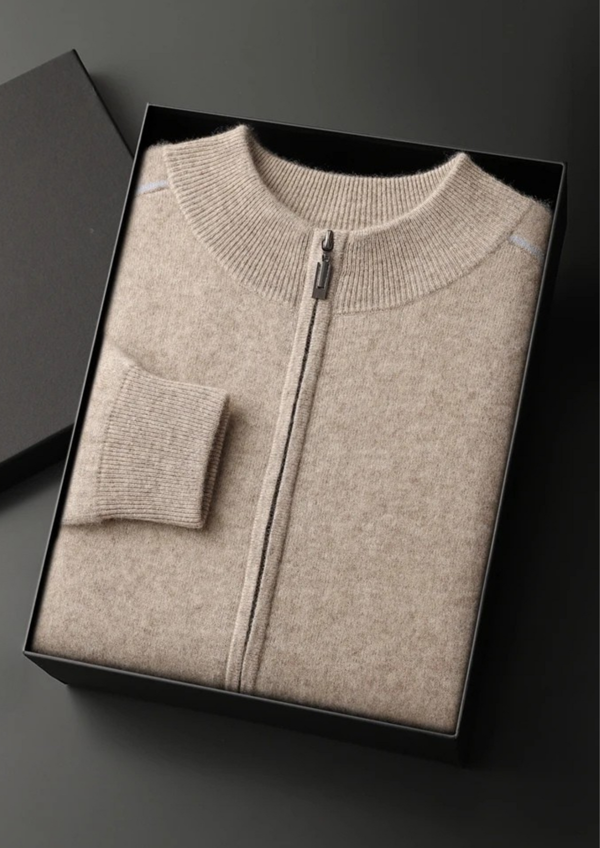 Premium Cashmere Two-Tone Zip Cardigan