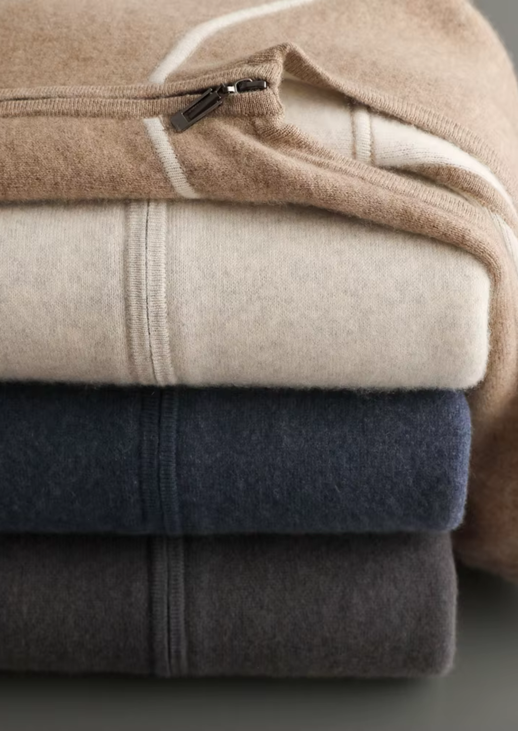 Premium Cashmere Two-Tone Zipper Hoodie