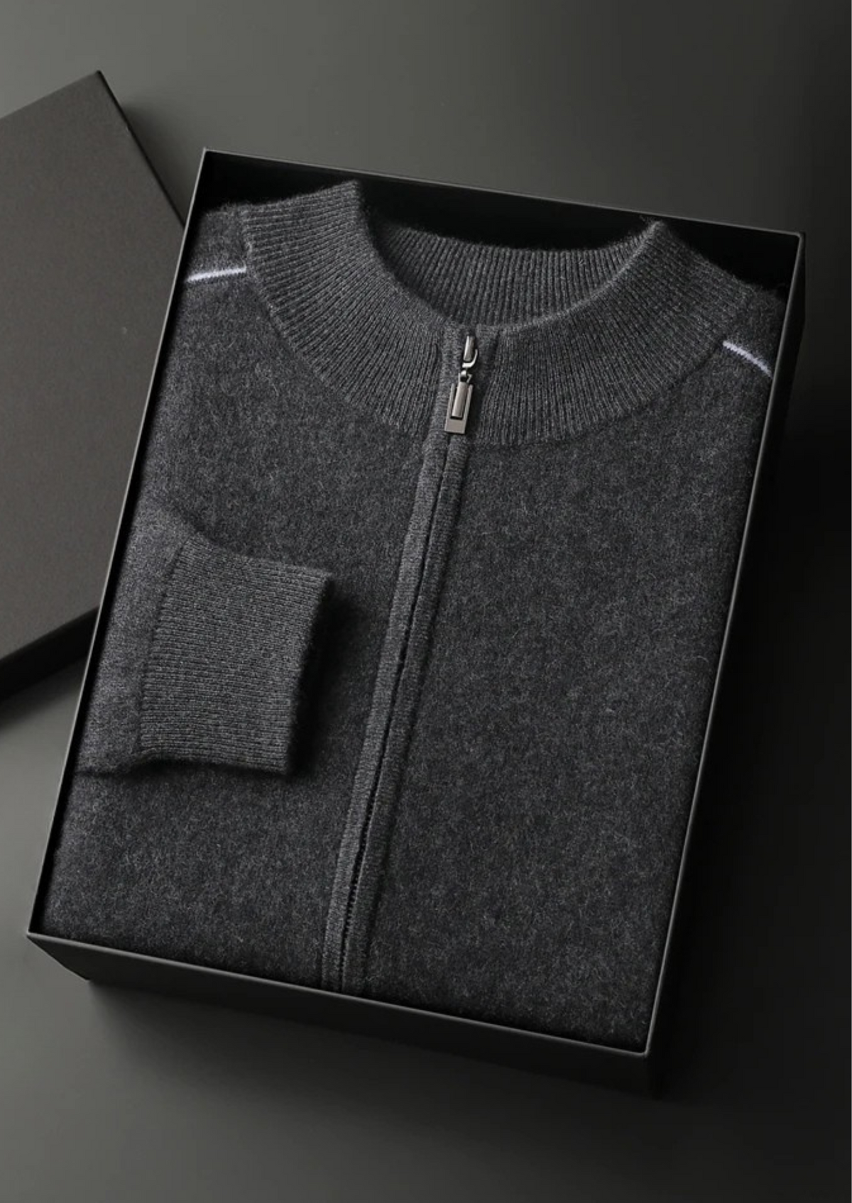 Premium Cashmere Two-Tone Zip Cardigan