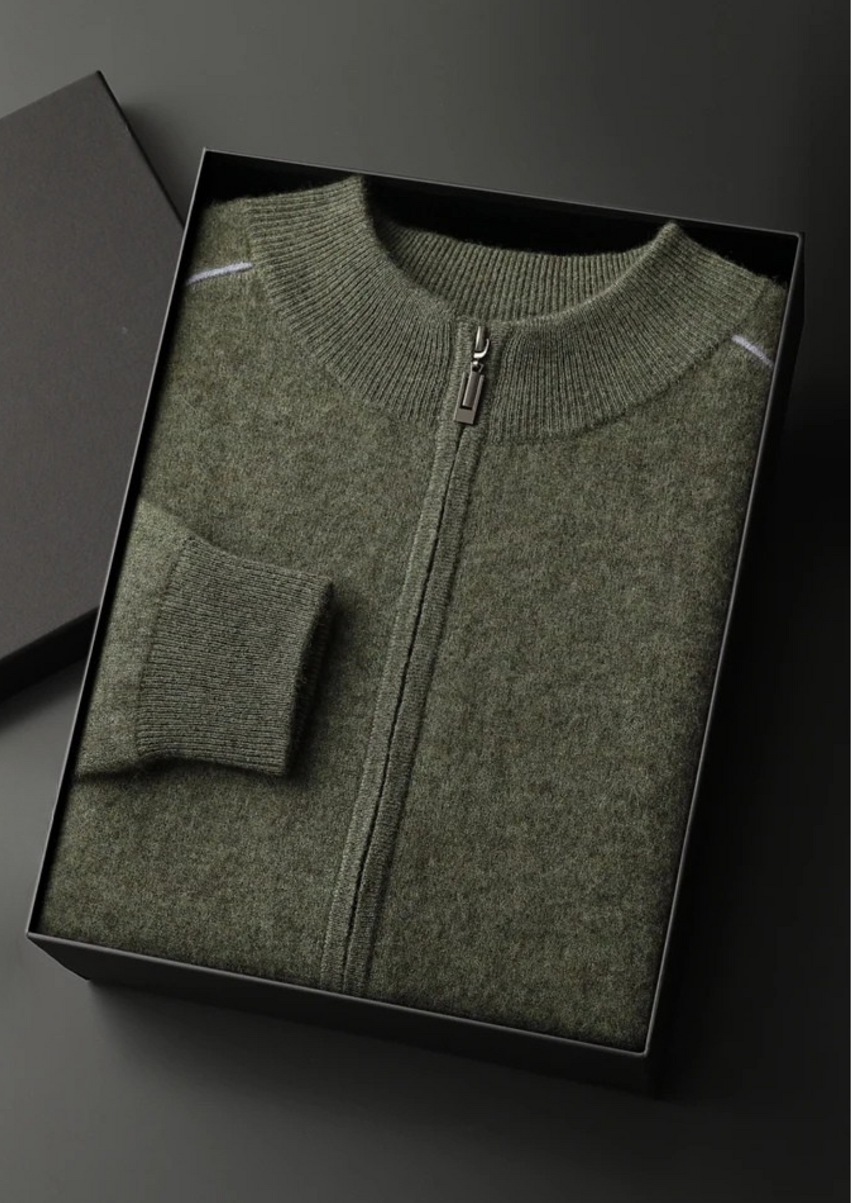 Premium Cashmere Two-Tone Zip Cardigan