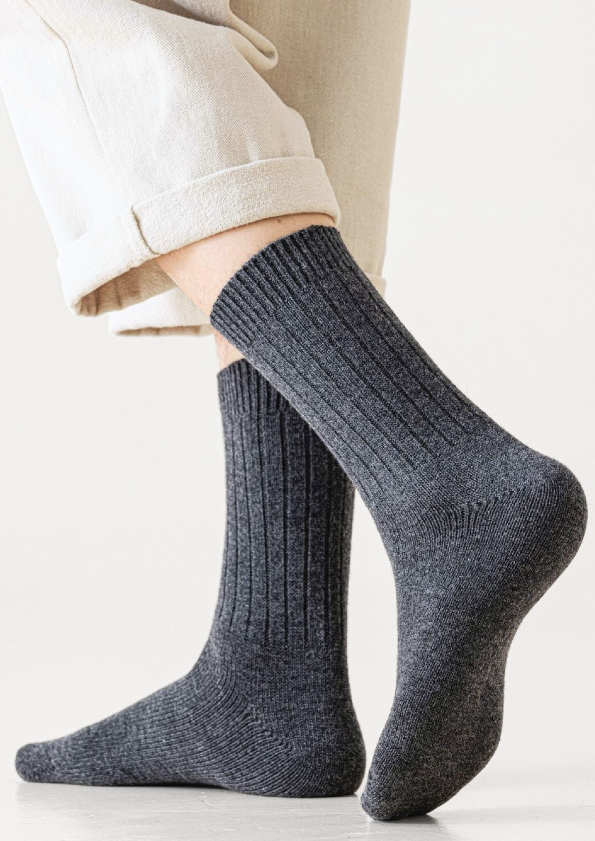 Light Gray Ultra-Soft Ribbed Merino Wool Socks