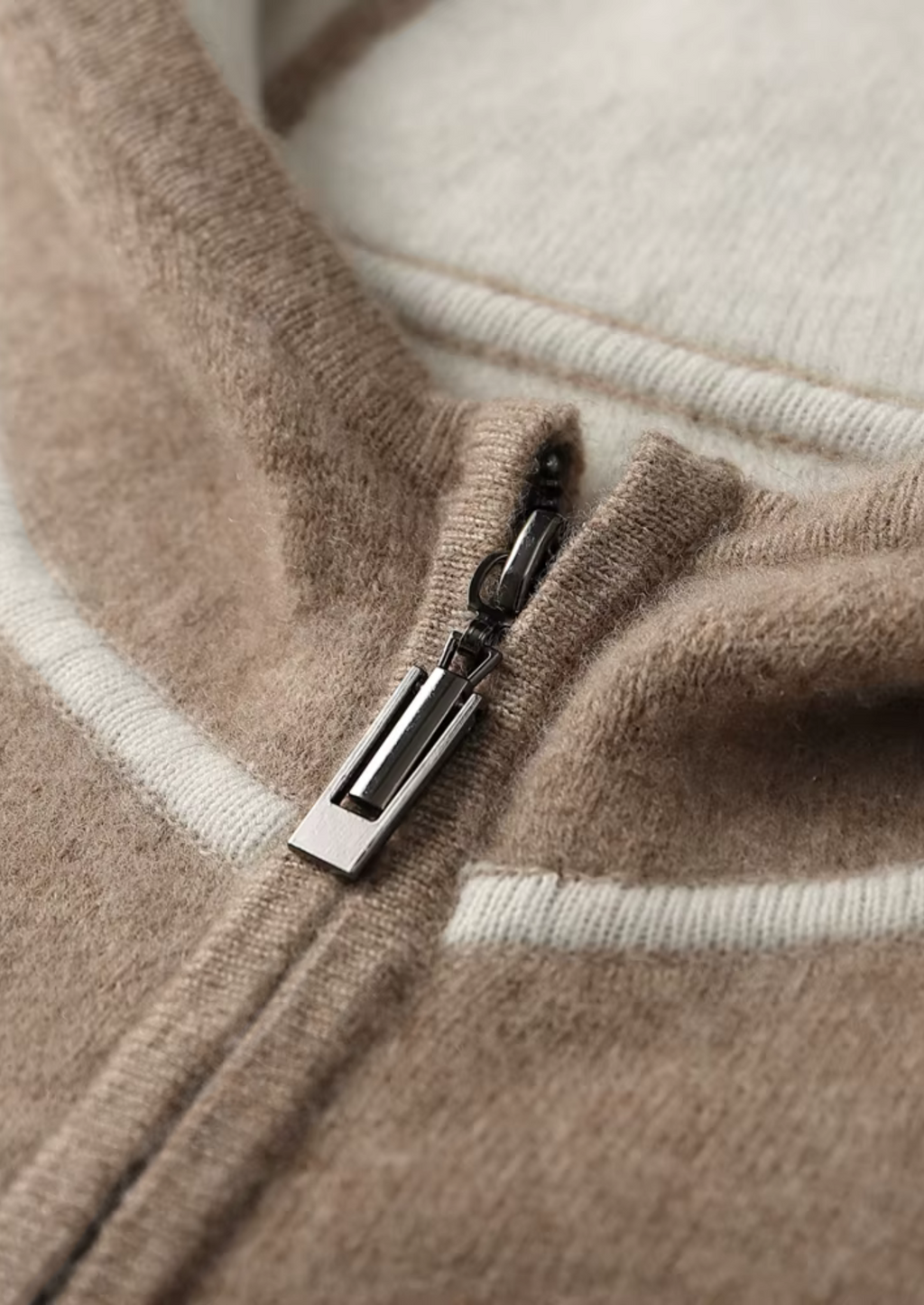 Premium Cashmere Two-Tone Zipper Hoodie
