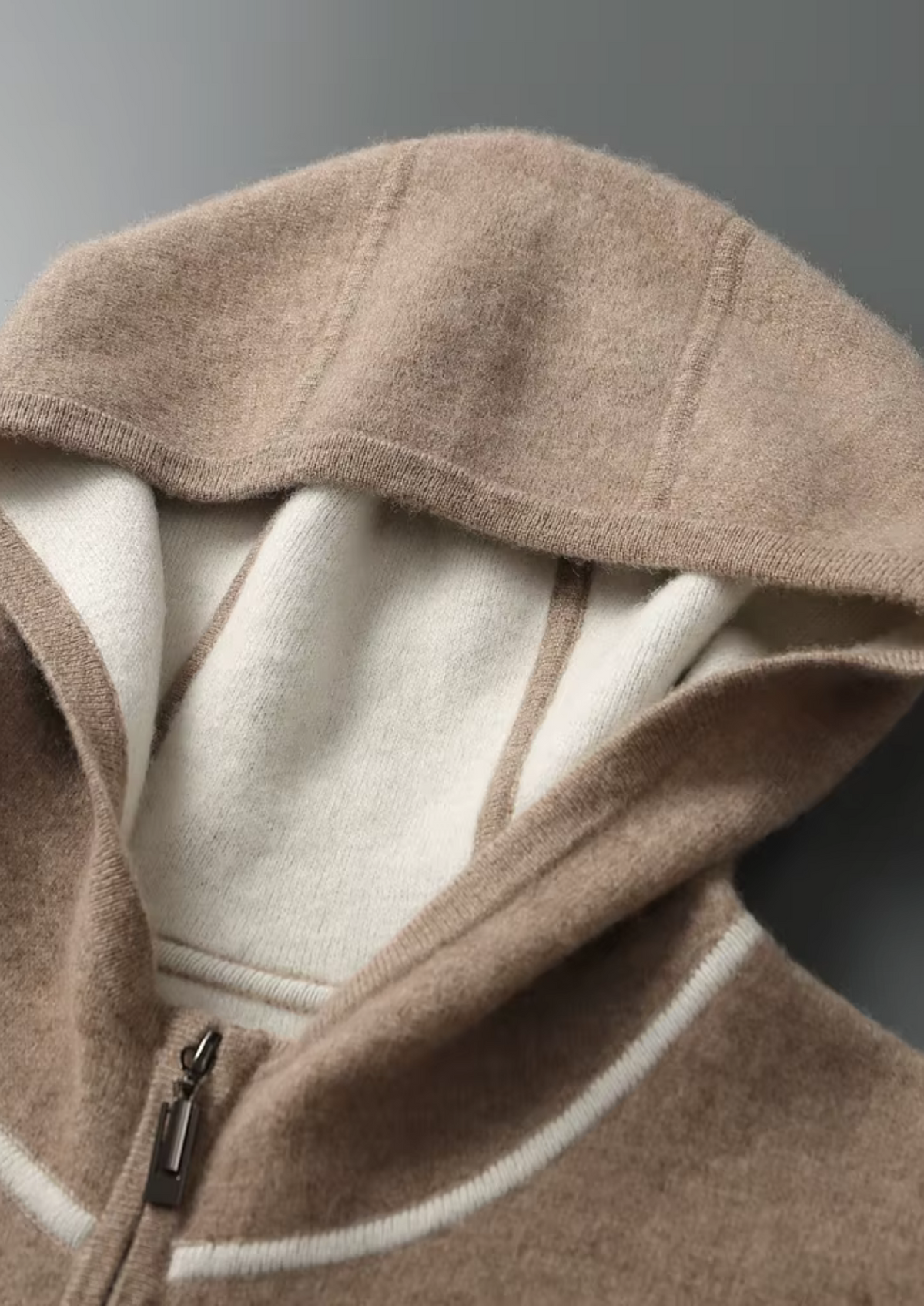 Premium Cashmere Two-Tone Zipper Hoodie