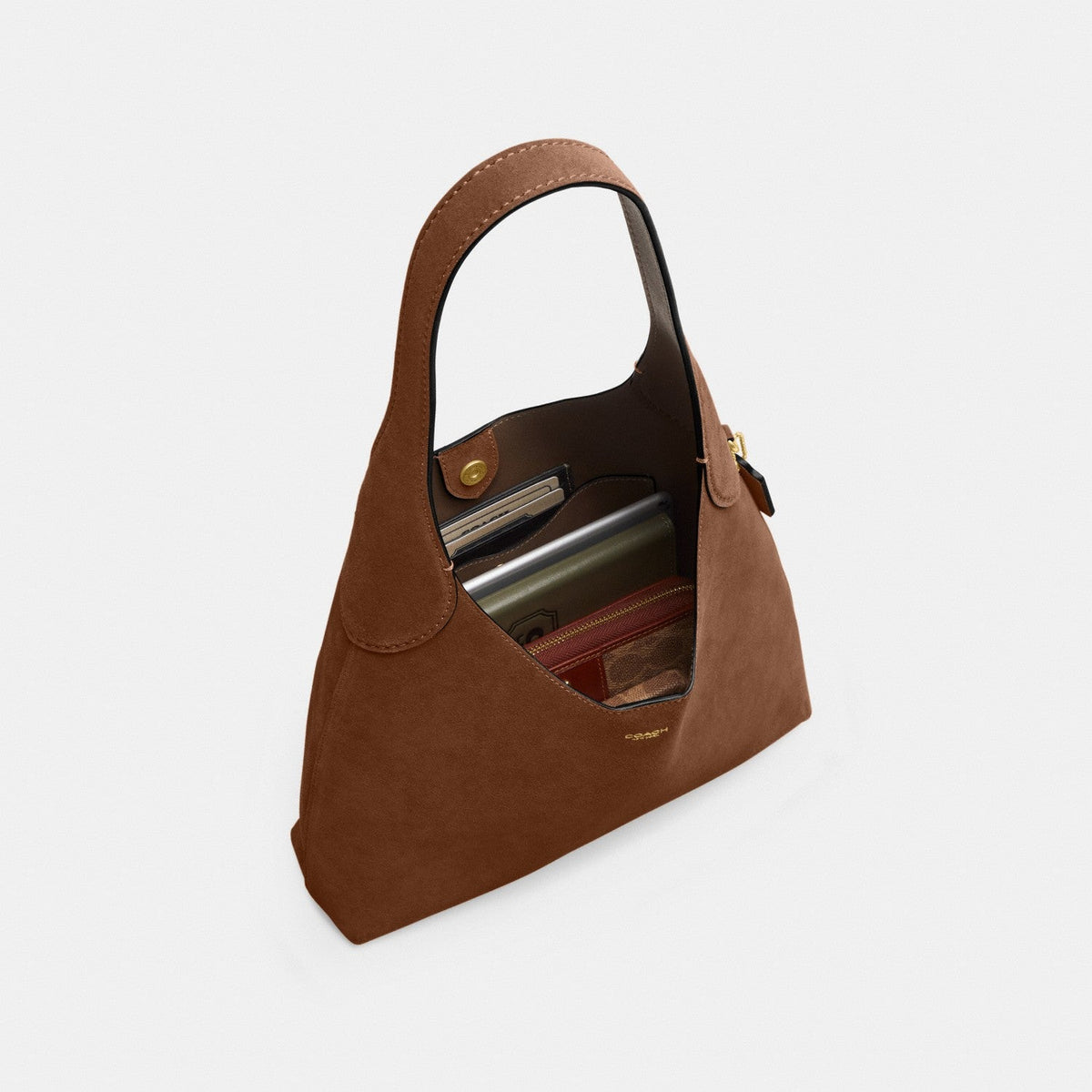 Coach Brooklyn Shoulder Bag 39 - Suede Brass Dark Chocolate