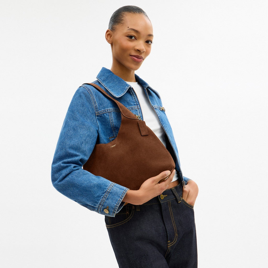 Coach Brooklyn Shoulder Bag 39 - Suede Brass Dark Chocolate